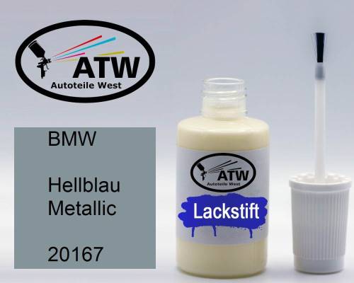 BMW, Hellblau Metallic, 20167: 20ml Lackstift, von ATW Autoteile West.